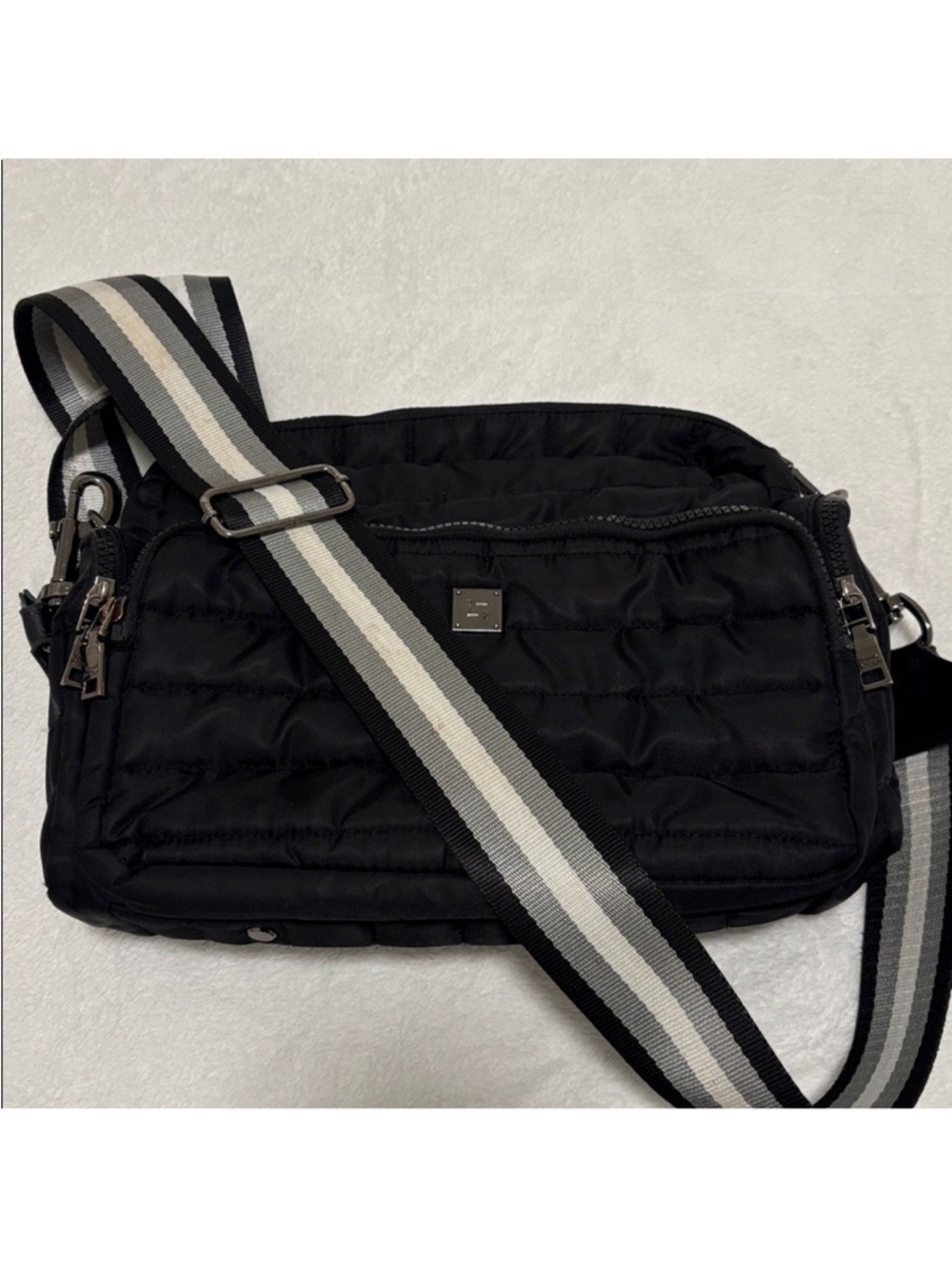 THINK ROYLN Black puffer crossbody Bag purse silver lined adjustable strap